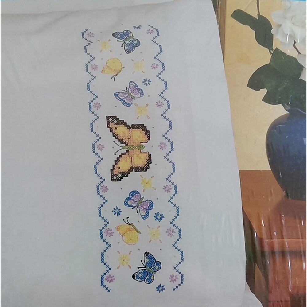 Stamped Cross Stitch Pillowcase Pair 20"X30" Butterflies
